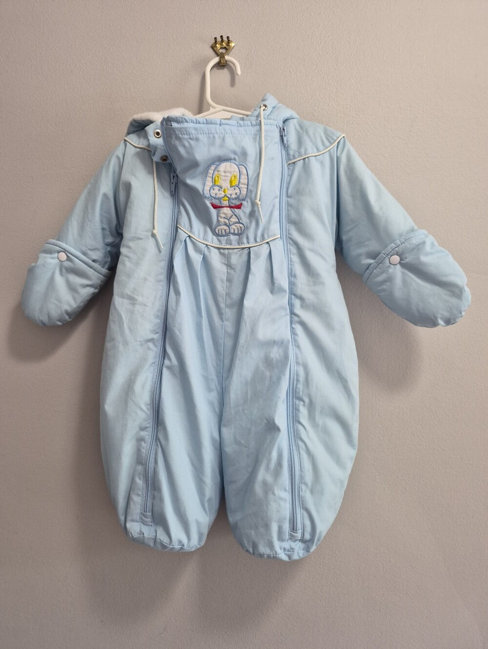 Sears Vintage 1980s Puppy Winter Puffy Insulated Snowsuit Size 0-6 Month Newborn